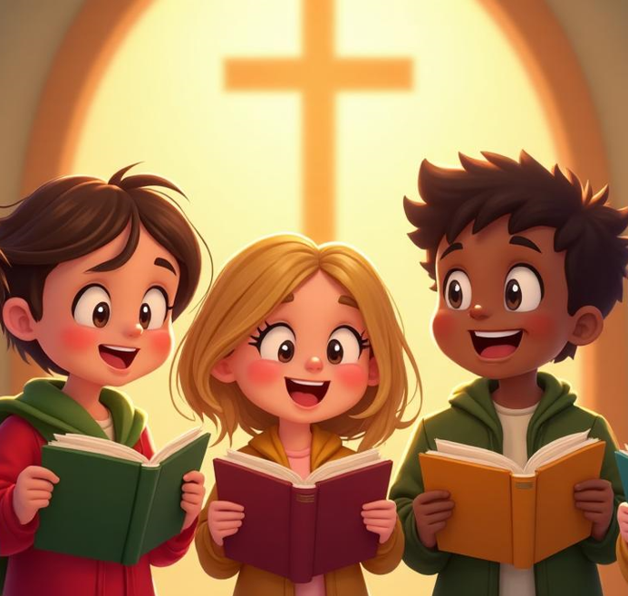 Crianças lendo atividades cristãs